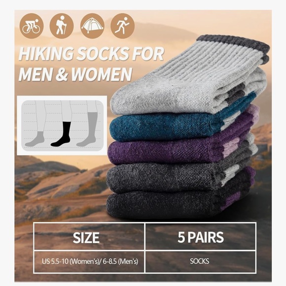 🆕 Wool Socks for Women - Hiking Womens Socks 5 Pairs, Thermal - Picture 6 of 8